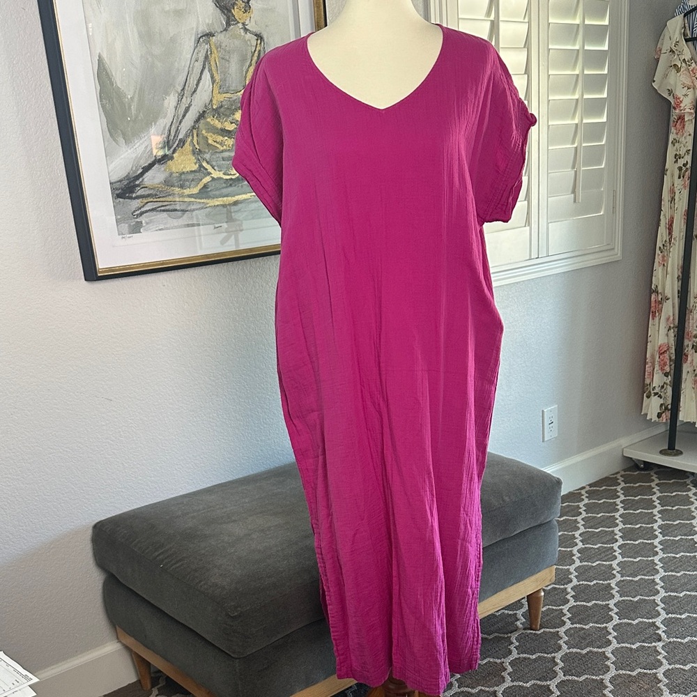 Eileen Fisher Organic Cotton Gauze V-Neck Dress